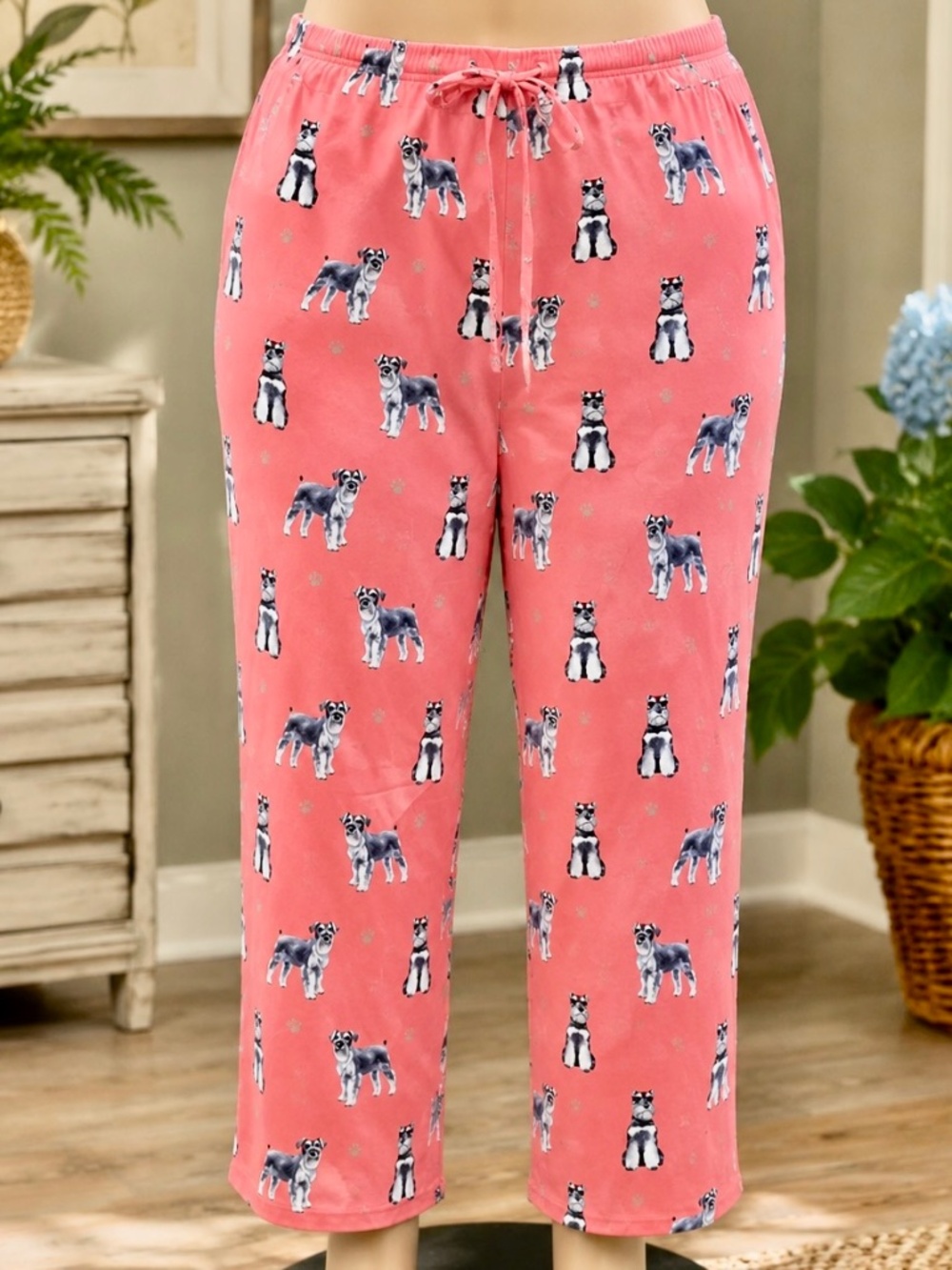 Comfies Brand PJ pants Whimsical Schnauzer loungers size XL drawstring front